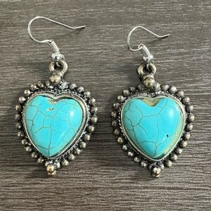 Turquoise Stone Heart Dangle Earrings